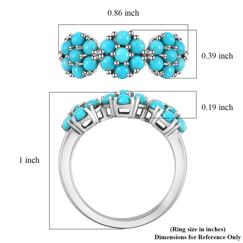 Sleeping Beauty Turquoise 1.35 ctw Floral Ring in Rhodium Over Sterling Silver (Size 10.0) 