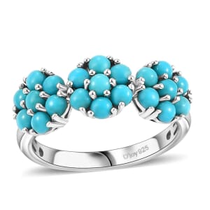 Sleeping Beauty Turquoise 1.35 ctw Floral Ring in Rhodium Over Sterling Silver (Size 7.0) 