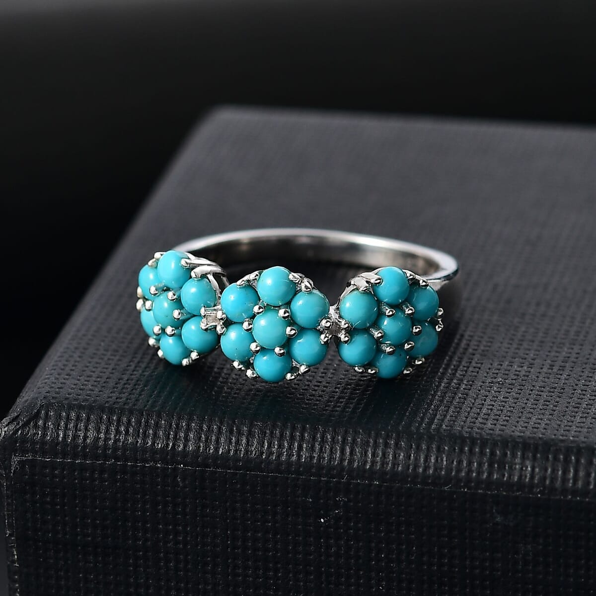 Sleeping Beauty Turquoise 1.35 ctw Floral Ring in Rhodium Over Sterling Silver (Size 7.0)  image number 1