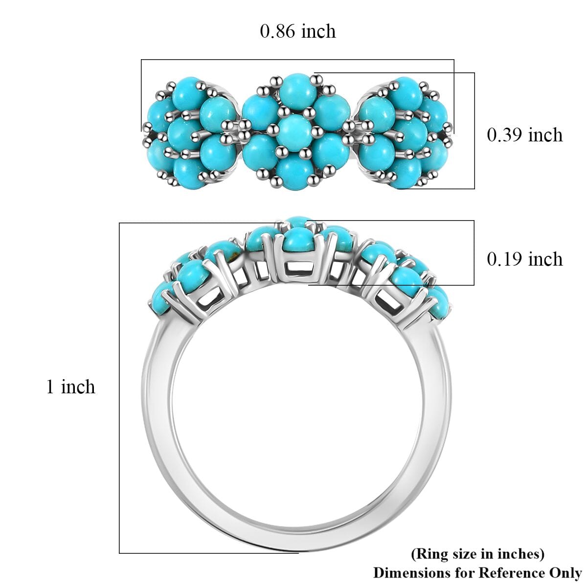 Sleeping Beauty Turquoise 1.35 ctw Floral Ring in Rhodium Over Sterling Silver (Size 7.0)  image number 5