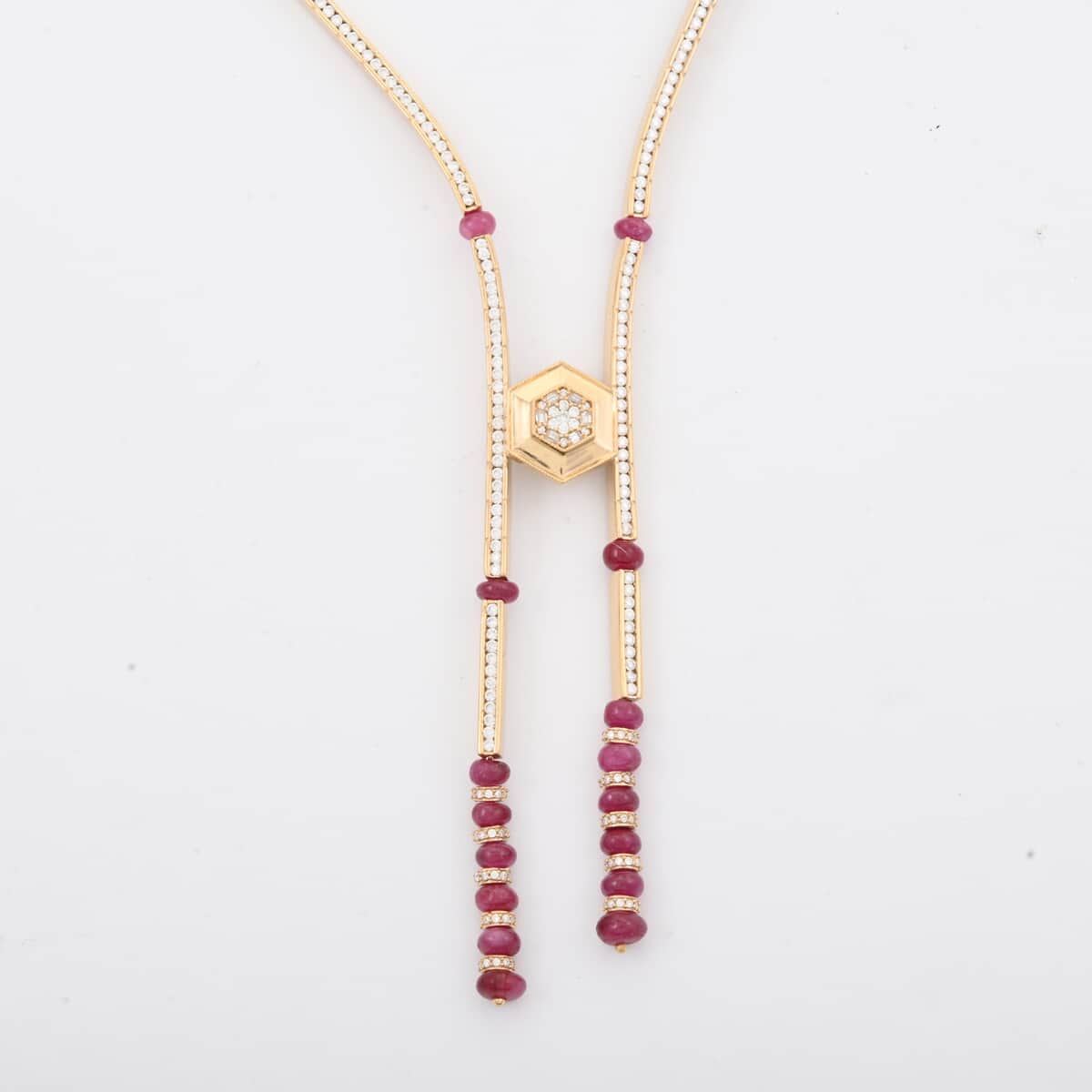 Clarte Prismatic Collection Ruby (FF) and Moissanite 11.00 ctw Necklace in Vermeil Yellow Gold Over Sterling Silver 18 Inches image number 0