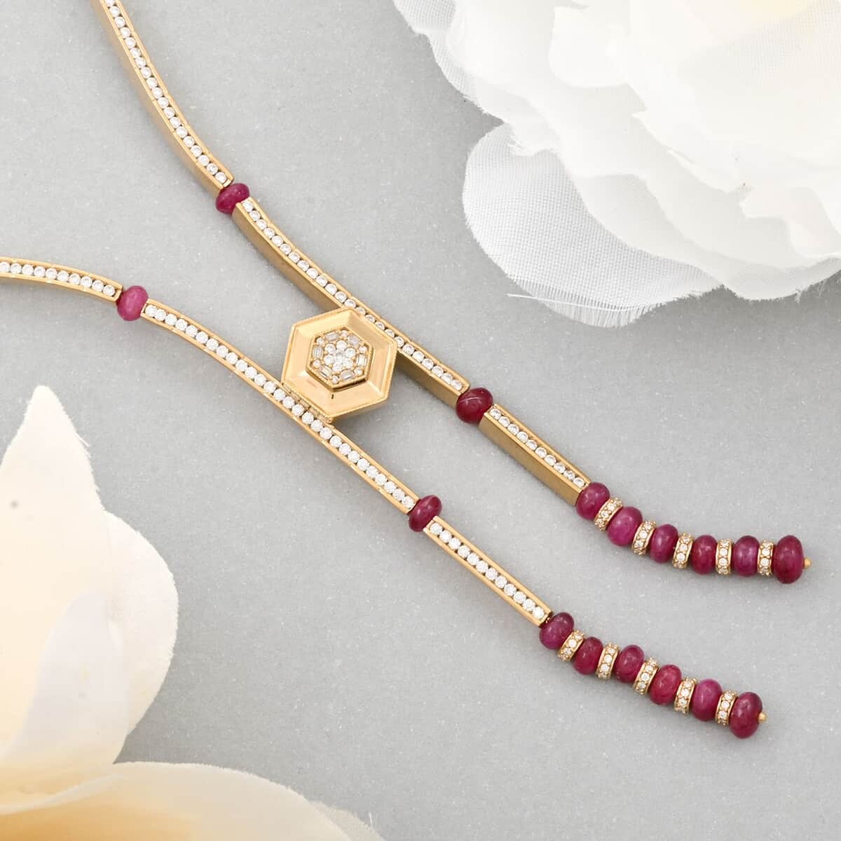 Clarte Prismatic Collection Ruby (FF) and Moissanite 11.00 ctw Necklace in Vermeil Yellow Gold Over Sterling Silver 18 Inches image number 1