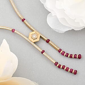 Clarte Prismatic Collection Ruby (FF) and Moissanite 11.00 ctw Necklace in Vermeil Yellow Gold Over Sterling Silver 18 Inches