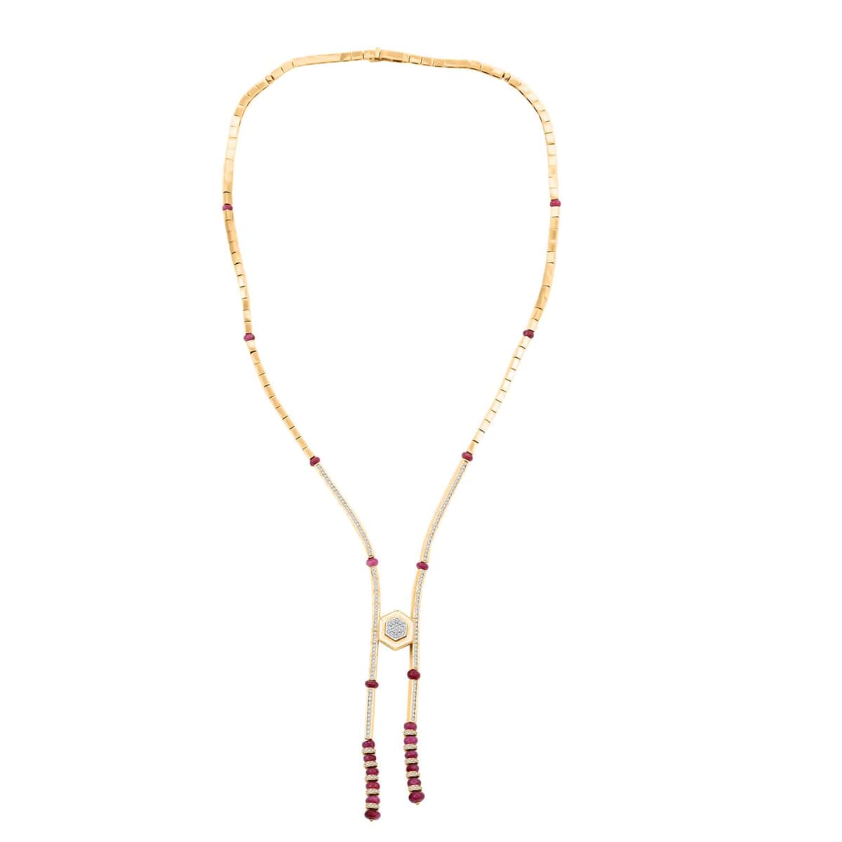 Clarte Prismatic Collection Ruby (FF) and Moissanite 11.00 ctw Necklace in Vermeil Yellow Gold Over Sterling Silver 18 Inches image number 3