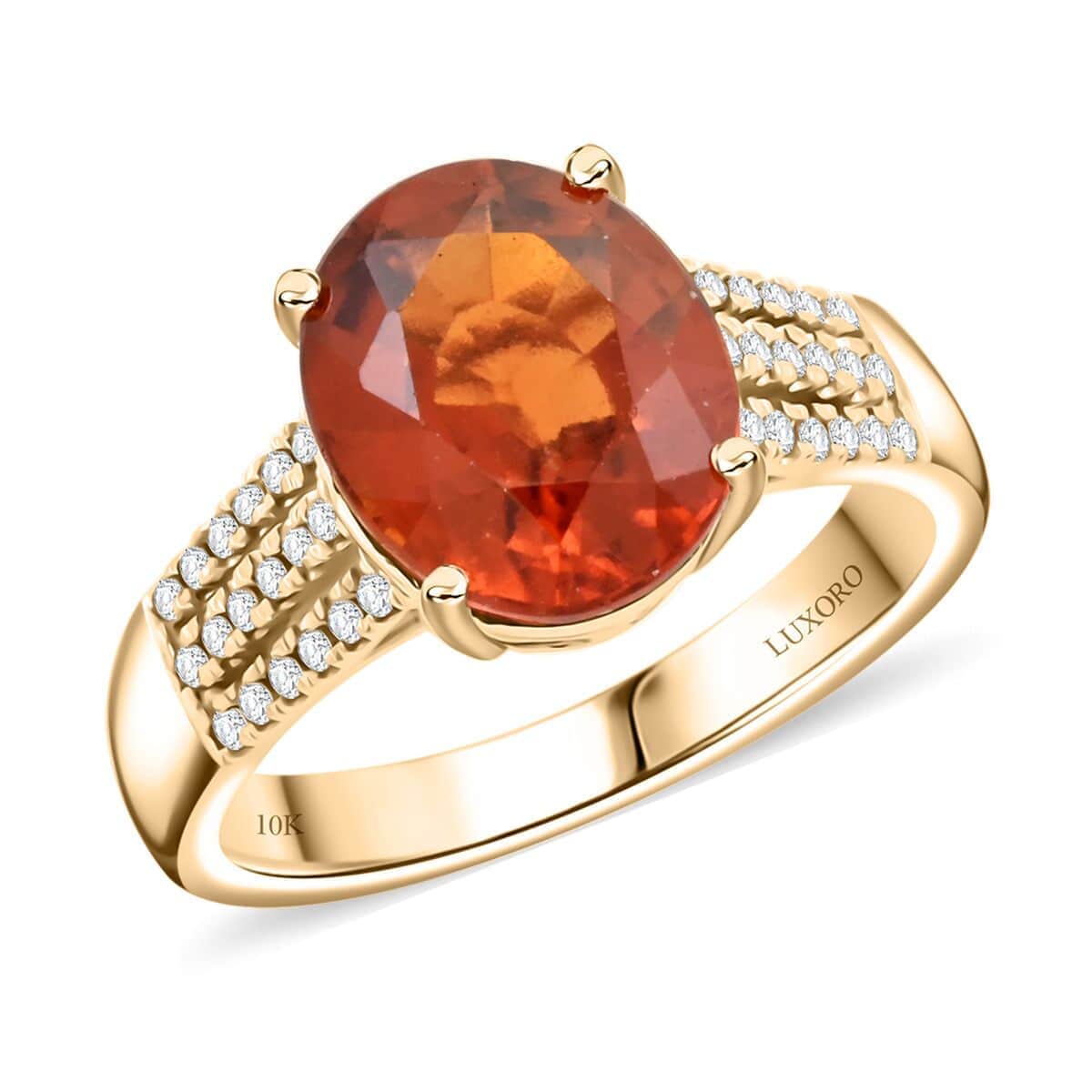 Certified & Appraised Luxoro AAA Ceylon Hessonite Garnet and G-H I2 Diamond 5.00 ctw Ring in 10K Yellow Gold (Size 10.0) 4.25 Grams image number 0