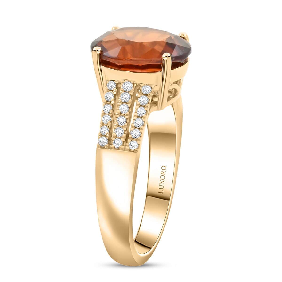 Certified & Appraised Luxoro AAA Ceylon Hessonite Garnet and G-H I2 Diamond 5.00 ctw Ring in 10K Yellow Gold (Size 10.0) 4.25 Grams image number 3