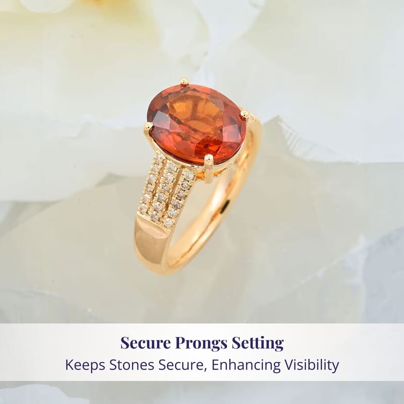 Certified & Appraised Luxoro AAA Ceylon Hessonite Garnet and G-H I2 Diamond 5.00 ctw Ring in 10K Yellow Gold (Size 10.0) 4.25 Grams