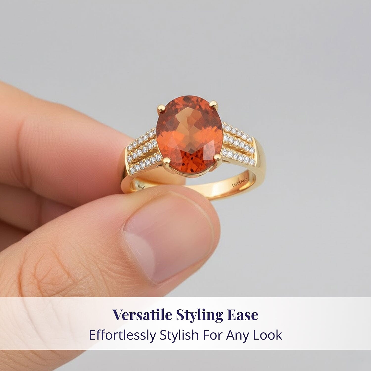 Certified & Appraised Luxoro AAA Ceylon Hessonite Garnet and G-H I2 Diamond 5.00 ctw Ring in 10K Yellow Gold (Size 10.0) 4.25 Grams