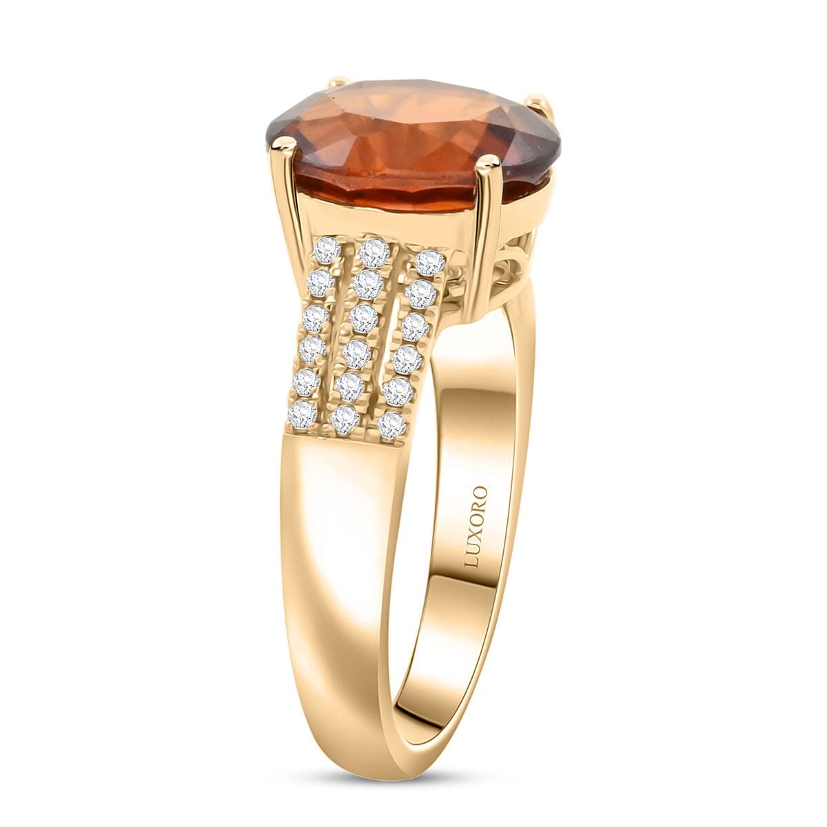 Certified & Appraised Luxoro AAA Ceylon Hessonite Garnet and G-H I2 Diamond 5.00 ctw Ring in 10K Yellow Gold (Size 6.0) 4.25 Grams image number 3
