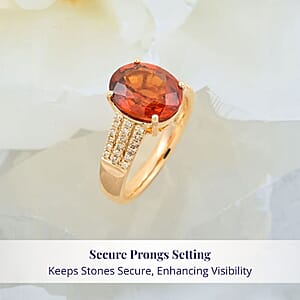 Certified & Appraised Luxoro 10K Yellow Gold AAA Ceylon Hessonite Garnet, Diamond (G-H, I2) (0.22 cts) Ring (Size 6.5) (4.25 g) (Del. in 10-12 Days) 5.00 ctw