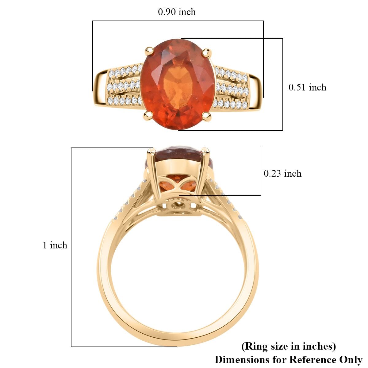 Certified & Appraised Luxoro AAA Ceylon Hessonite Garnet and G-H I2 Diamond 5.00 ctw Ring in 10K Yellow Gold (Size 7.0) 4.25 Grams image number 5