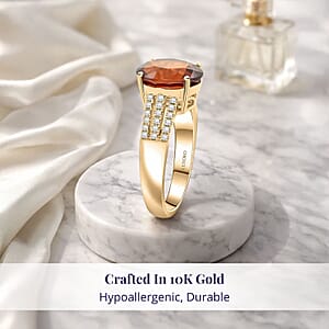 Certified & Appraised Luxoro AAA Ceylon Hessonite Garnet and G-H I2 Diamond 5.00 ctw Ring in 10K Yellow Gold (Size 9.0) 4.25 Grams