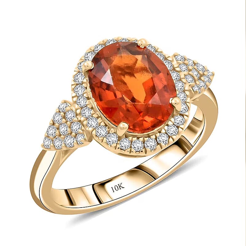 Certified & Appraised Luxoro AAA Imperial Fire Garnet and Diamond G-H I2 3.75 ctw Ring in 10K Yellow Gold (Size 10.0) 4.05 Grams