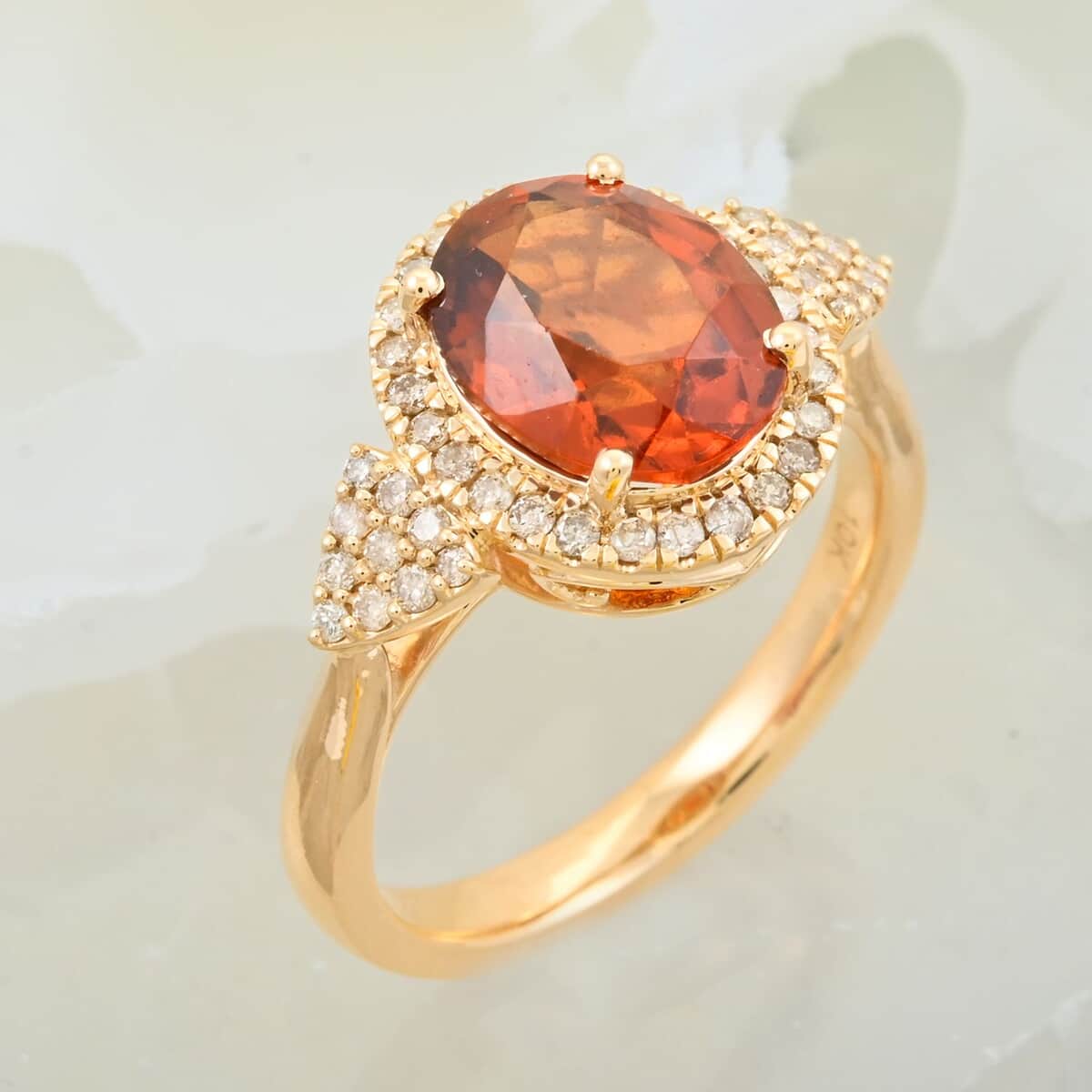 Certified & Appraised Luxoro 10K Yellow Gold AAA Ceylon Hessonite Garnet, Diamond (G-H, I2) (0.22 cts) Ring (Size 10.0) (4.25 g) (Del. in 10-12 Days) 5.00 ctw image number 1