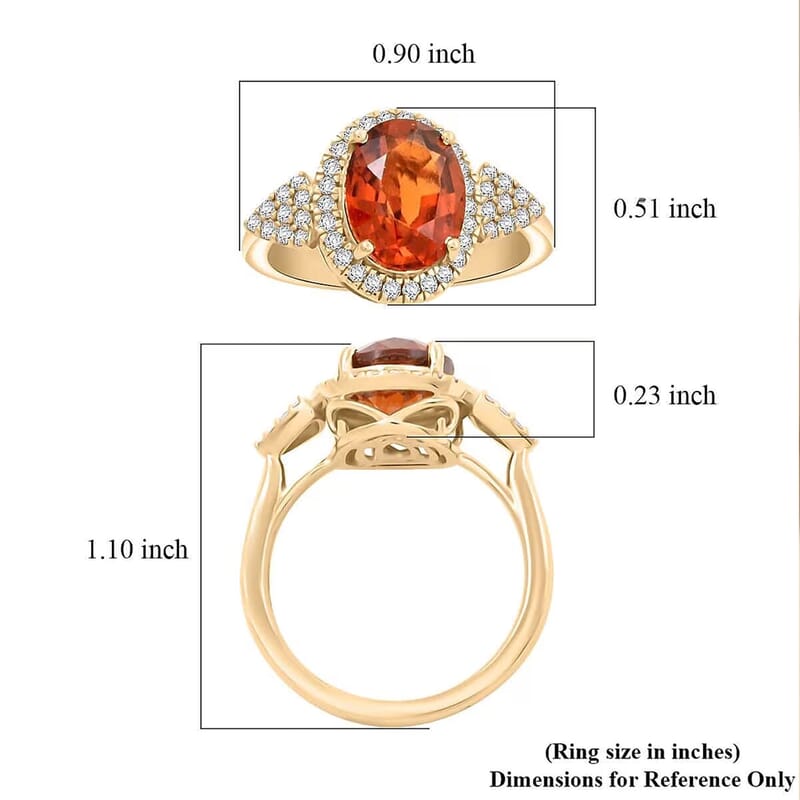 Certified & Appraised Luxoro AAA Imperial Fire Garnet and Diamond G-H I2 3.75 ctw Ring in 10K Yellow Gold (Size 10.0) 4.05 Grams