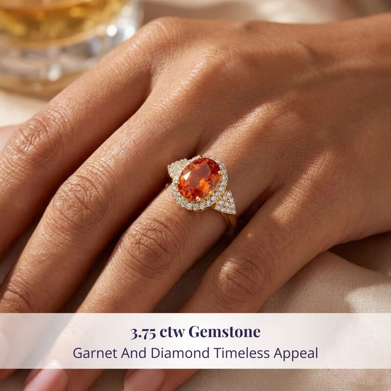 Certified & Appraised Luxoro 10K Yellow Gold AAA Imperial Fire Garnet, Diamond (G-H, I2) (0.36 cts) Ring (Size 5.0) (4.05 g) 3.75 ctw