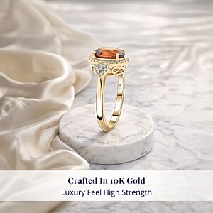 Certified & Appraised Luxoro 10K Yellow Gold AAA Imperial Fire Garnet, Diamond (G-H, I2) (0.36 cts) Ring (Size 5.5) (4.05 g) 3.75 ctw