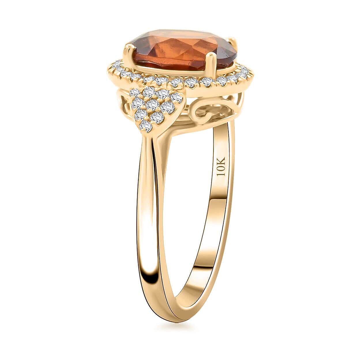 Luxoro  10K Yellow Gold  AAA   Honey Garnet ,  White Diamond  I2 Ring ,  Gold Wt. 4.05 g 3.75 ctw image number 3