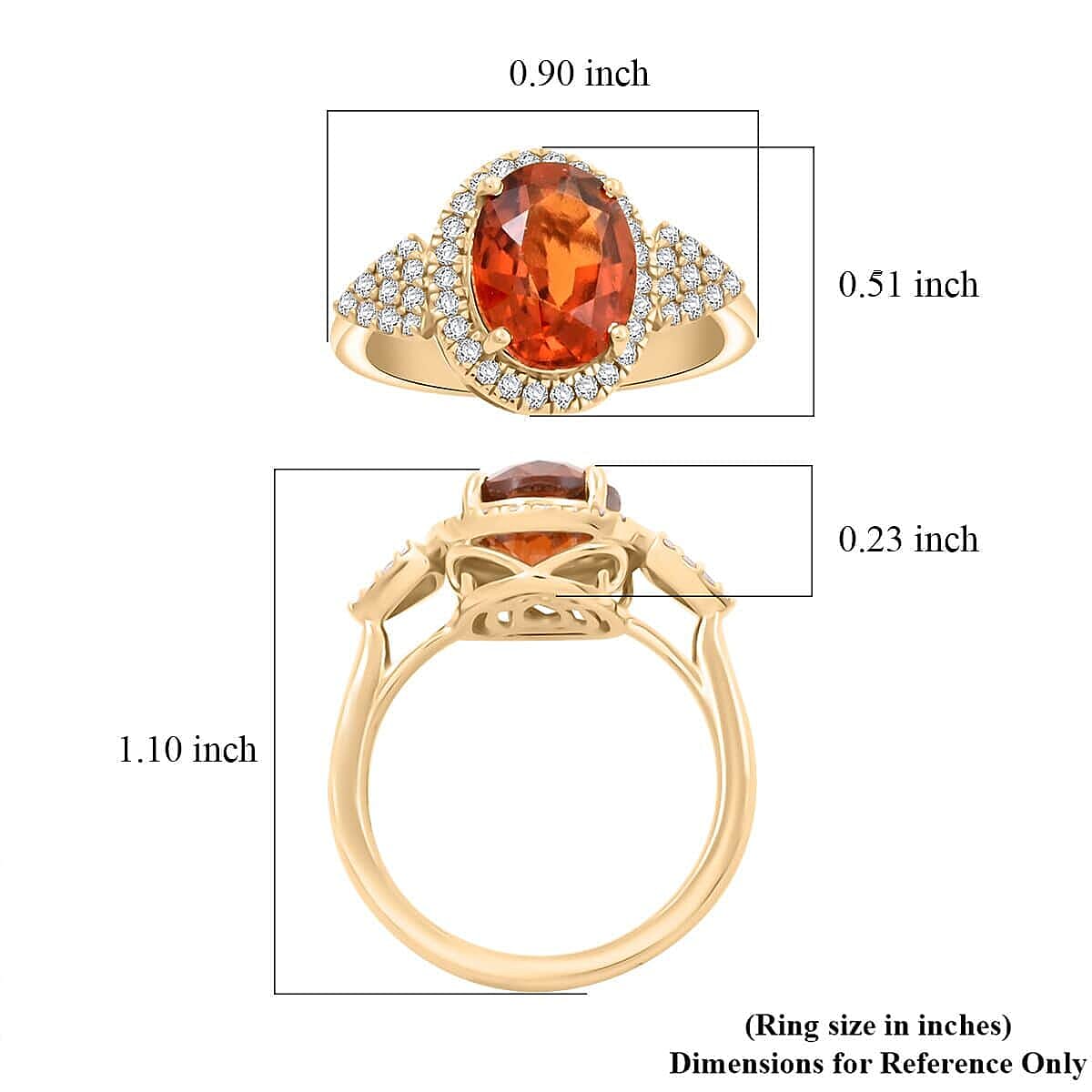 Luxoro  10K Yellow Gold  AAA   Honey Garnet ,  White Diamond  I2 Ring ,  Gold Wt. 4.05 g 3.75 ctw image number 5