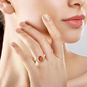 Certified & Appraised Luxoro 10K Yellow Gold AAA Imperial Fire Garnet, Diamond (G-H, I2) (0.36 cts) Ring (Size 6.5) (4.05 g) 3.75 ctw