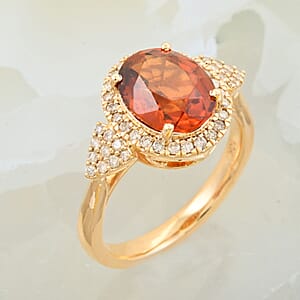 Certified & Appraised Luxoro AAA Imperial Fire Garnet and G-H I2 Diamond 3.75 ctw Ring in 10K Yellow Gold (Size 7.0) 4.05 Grams