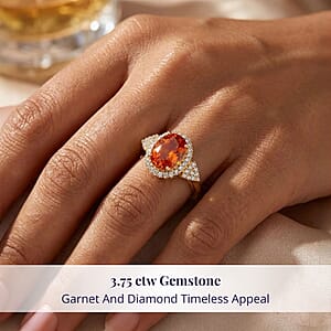 Certified & Appraised Luxoro AAA Imperial Fire Garnet and G-H I2 Diamond 3.75 ctw Ring in 10K Yellow Gold (Size 8.0) 4.05 Grams