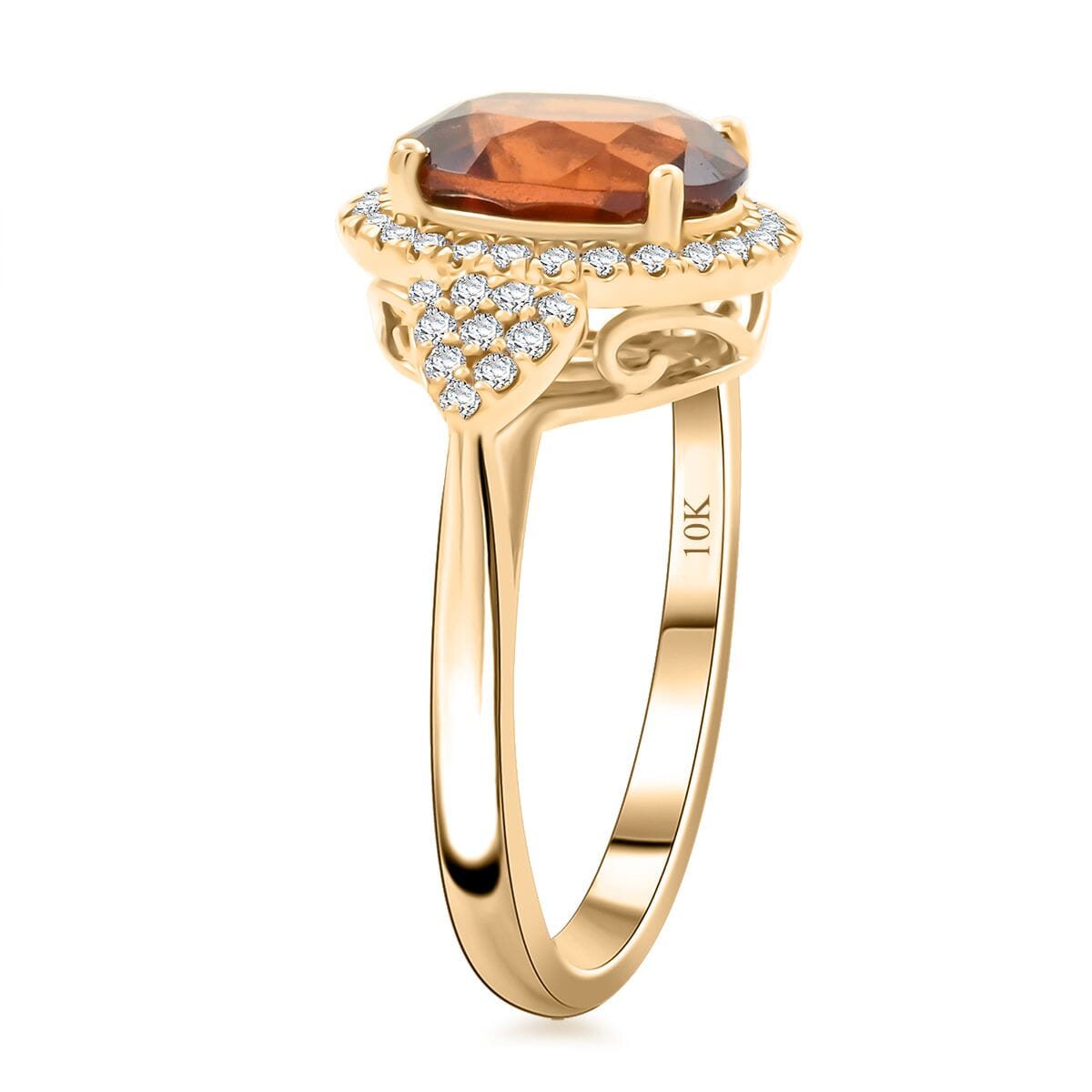 Certified & Appraised Luxoro AAA Ceylon Hessonite Garnet and G-H I2 Diamond 3.75 ctw Ring in 10K Yellow Gold (Size 8.0) 4.05 Grams image number 3