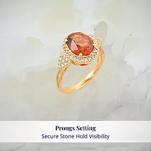 Certified & Appraised Luxoro AAA Imperial Fire Garnet and G-H I2 Diamond 3.75 ctw Ring in 10K Yellow Gold (Size 8.0) 4.05 Grams