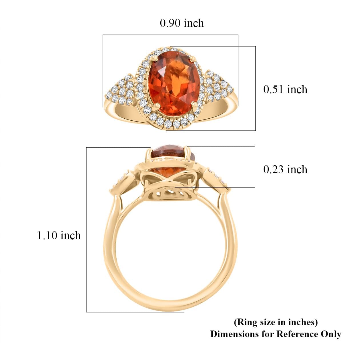 Certified & Appraised Luxoro AAA Ceylon Hessonite Garnet and G-H I2 Diamond 3.75 ctw Ring in 10K Yellow Gold (Size 8.0) 4.05 Grams image number 5
