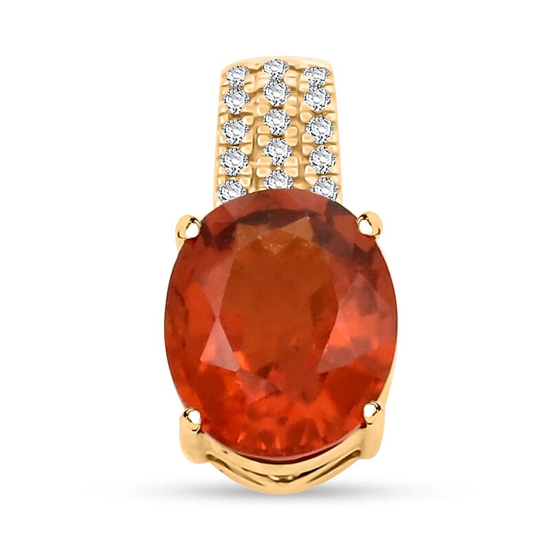 Certified & Appraised Luxoro AAA Ceylon Honey Garnet and G-H I2 Diamond 4.85 ctw Pendant without Chain in 10K Yellow Gold