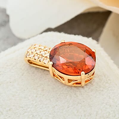 Certified & Appraised Luxoro AAA Ceylon Honey Garnet and G-H I2 Diamond 4.85 ctw Pendant without Chain in 10K Yellow Gold