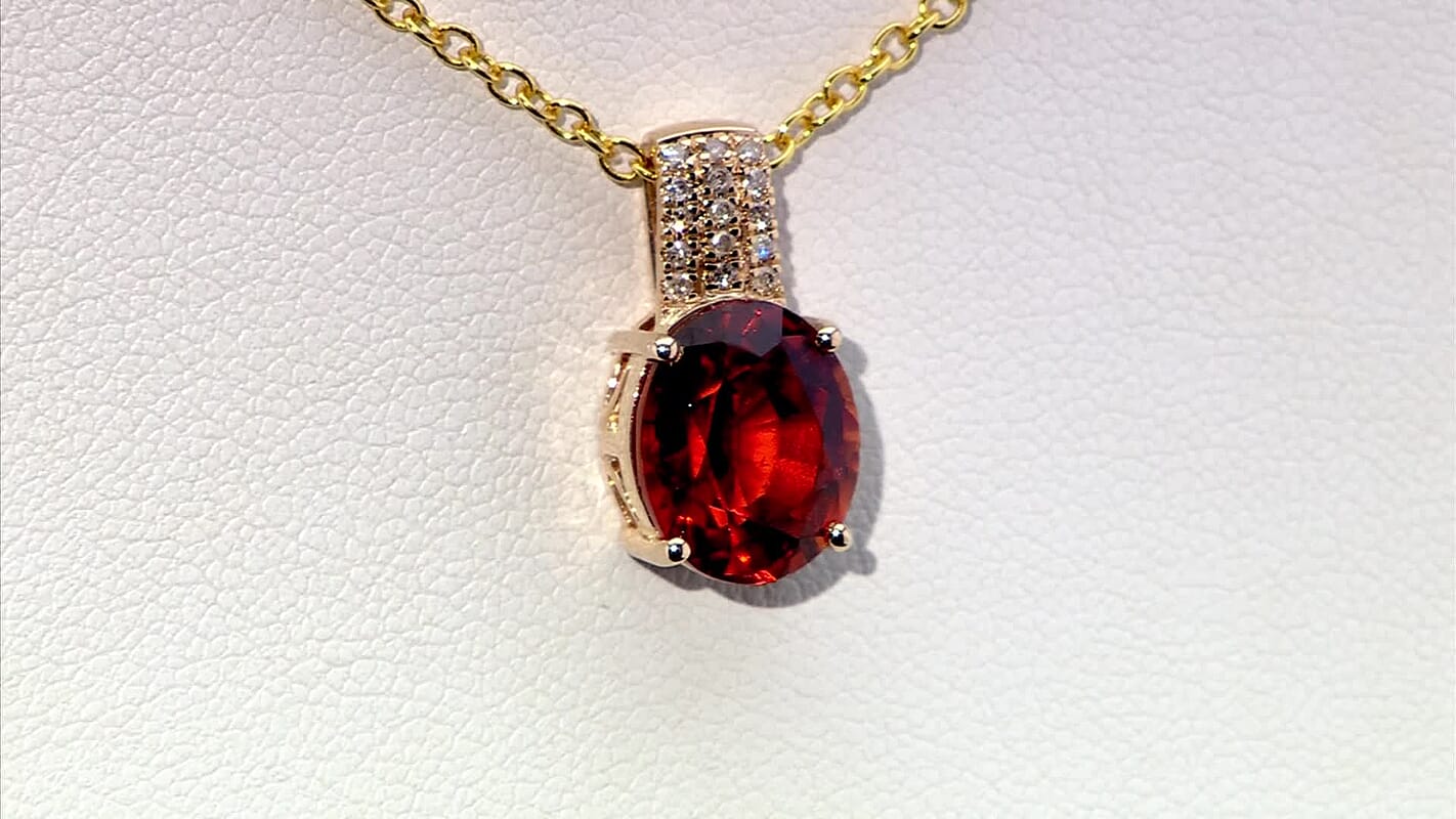 Certified & Appraised Luxoro AAA Ceylon Honey Garnet and G-H I2 Diamond 4.85 ctw Pendant without Chain in 10K Yellow Gold