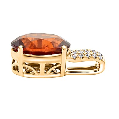 Certified & Appraised Luxoro AAA Ceylon Honey Garnet and G-H I2 Diamond 4.85 ctw Pendant without Chain in 10K Yellow Gold