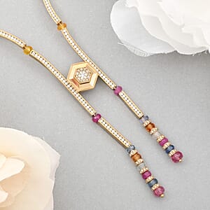 Prismatic Collection Multi Sapphire and Moissanite 9.50 ctw Necklace in Vermeil Yellow Gold Over Sterling Silver 18 Inches