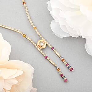 Prismatic Collection Multi Sapphire and Moissanite 9.50 ctw Necklace in Vermeil Yellow Gold Over Sterling Silver 18 Inches