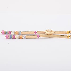 Prismatic Collection Multi Sapphire and Moissanite 9.50 ctw Necklace in Vermeil Yellow Gold Over Sterling Silver 18 Inches