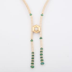 Clarte Prismatic Collection Emerald and Moissanite 7.55 ctw Necklace in Vermeil Yellow Gold Over Sterling Silver 18 Inches