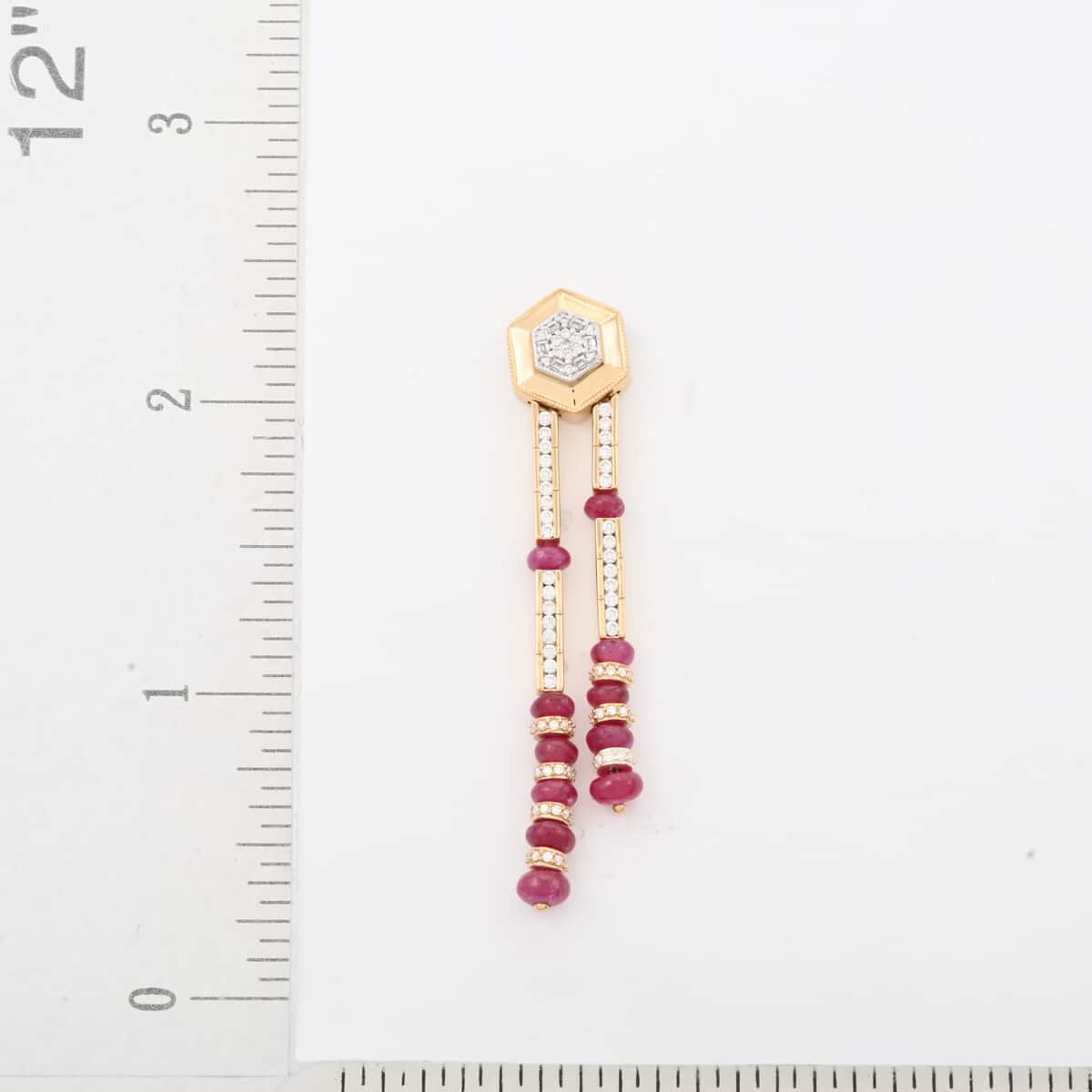 Clarte Prismatic Collection Ruby (FF) and Moissanite 8.95 ctw Earrings in Vermeil Yellow Gold Over Sterling Silver image number 0