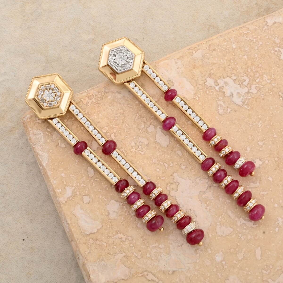 Clarte Prismatic Collection Ruby (FF) and Moissanite 8.95 ctw Earrings in Vermeil Yellow Gold Over Sterling Silver image number 1