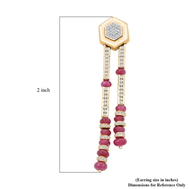 Clarte Prismatic Collection Ruby (FF) and Moissanite 8.95 ctw Earrings in Vermeil Yellow Gold Over Sterling Silver