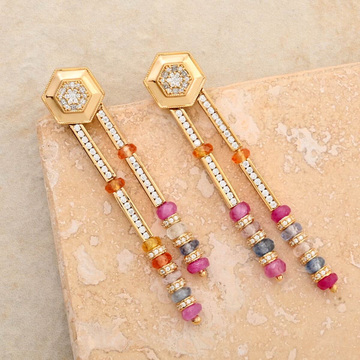 Clarte Prismatic Collection Multi Sapphire and Moissanite 8.25 ctw Earrings in Vermeil Yellow Gold Over Sterling Silver image number 1