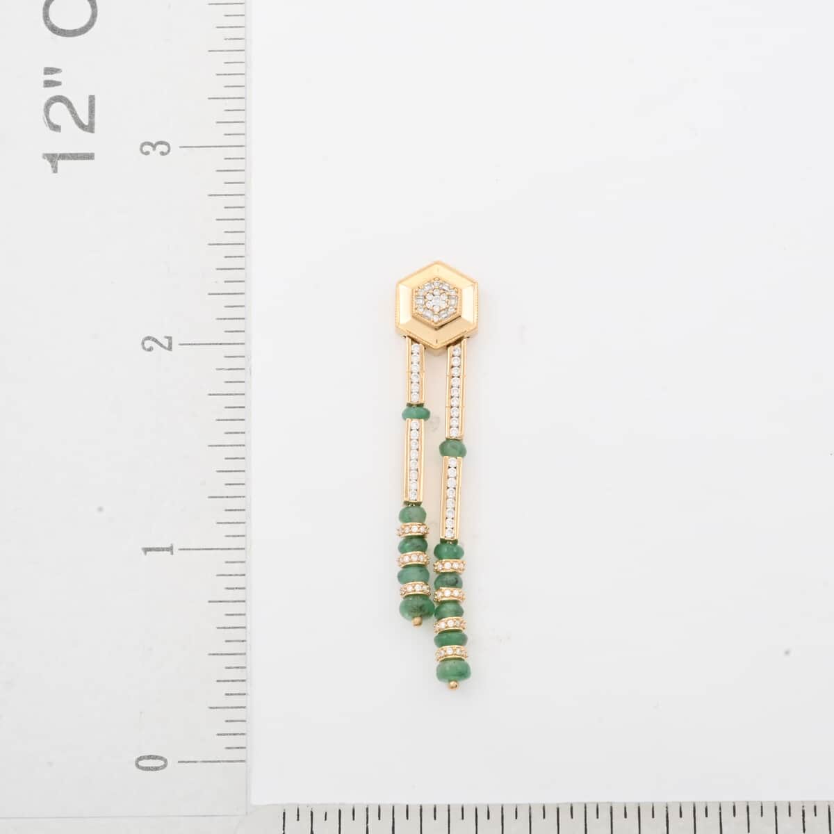 Clarte Prismatic Collection Emerald and Moissanite 6.00 ctw Earrings in Vermeil Yellow Gold Over Sterling Silver image number 0