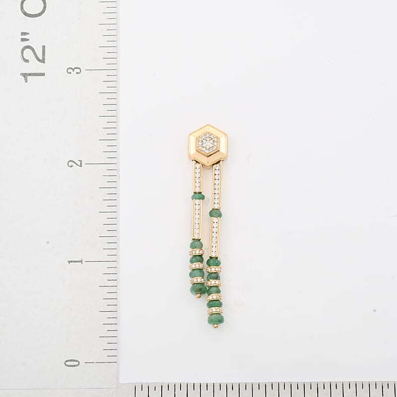Clarte Prismatic Collection Emerald and Moissanite 6.00 ctw Earrings in Vermeil Yellow Gold Over Sterling Silver