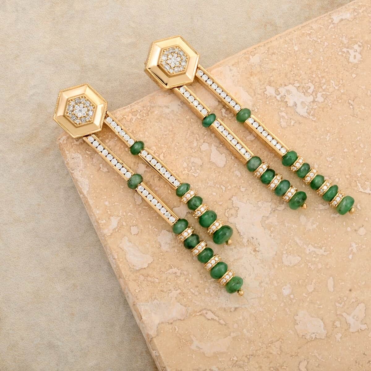 Clarte Prismatic Collection Emerald and Moissanite 6.00 ctw Earrings in Vermeil Yellow Gold Over Sterling Silver image number 1