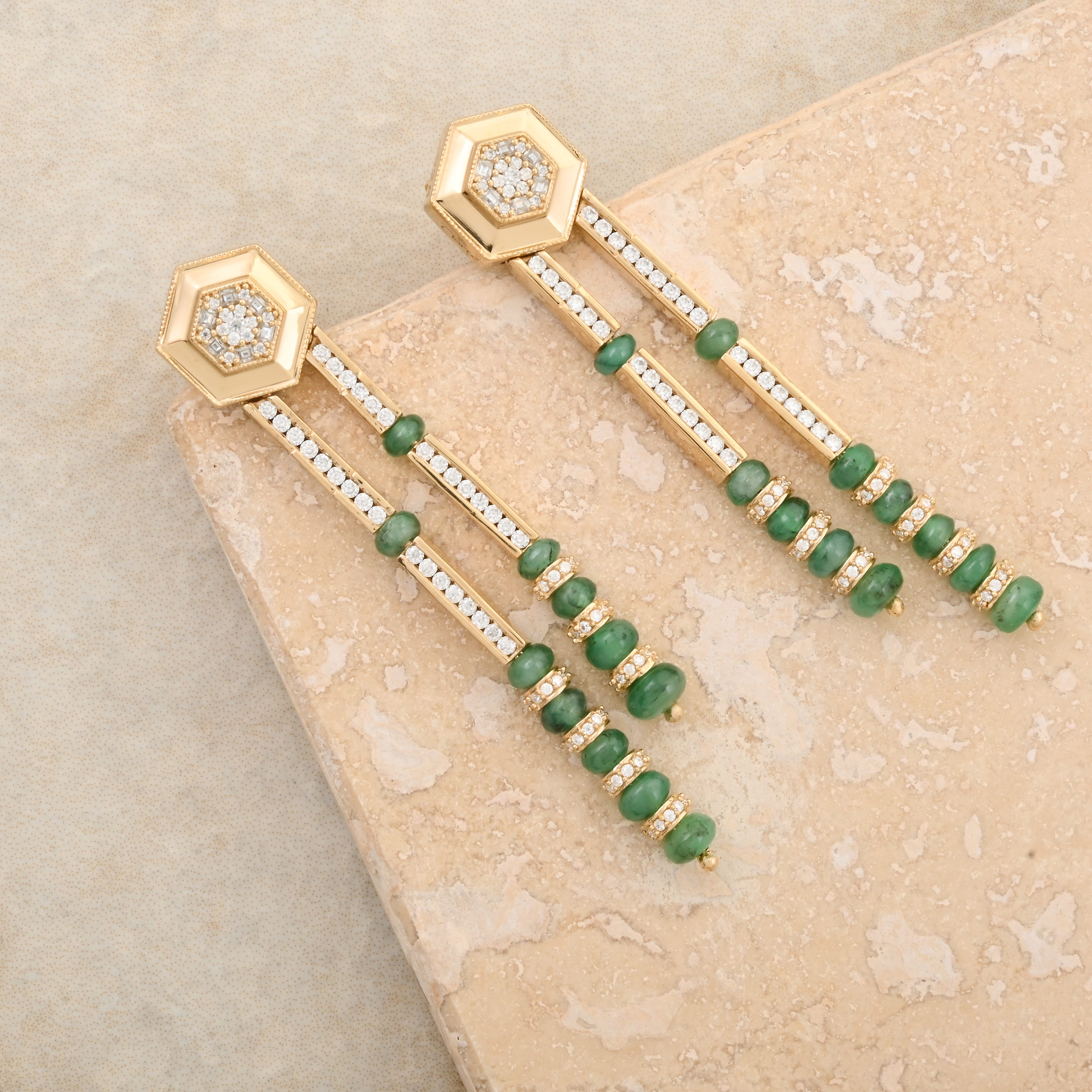 Clarte Prismatic Collection Emerald and Moissanite 6.00 ctw Earrings in Vermeil Yellow Gold Over Sterling Silver