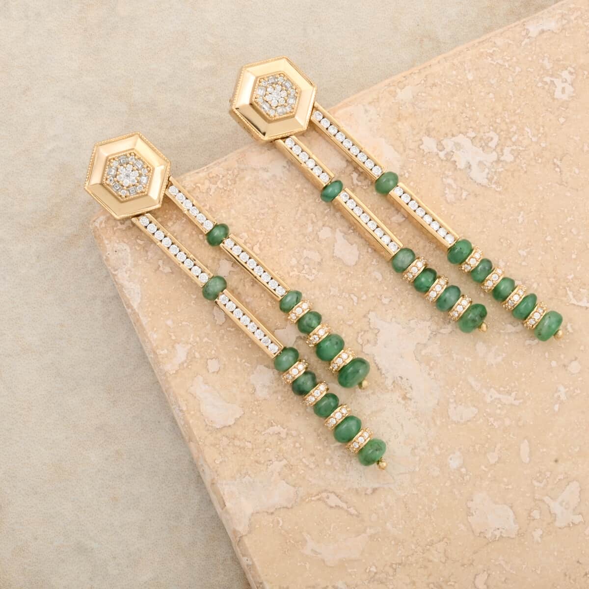 Clarte Prismatic Collection Emerald and Moissanite 6.00 ctw Earrings in Vermeil Yellow Gold Over Sterling Silver image number 2