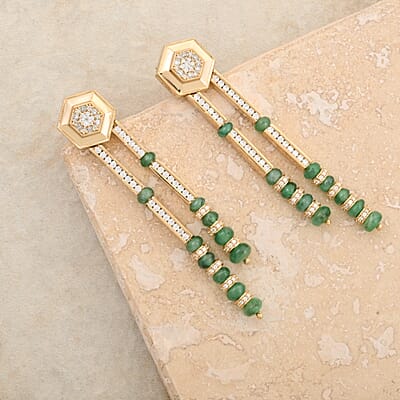 Clarte Prismatic Collection Emerald and Moissanite 6.00 ctw Earrings in Vermeil Yellow Gold Over Sterling Silver