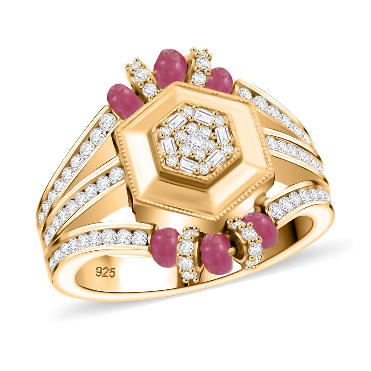 Clarte Prismatic Collection Ruby and Moissanite 1.85 ctw Ring in Vermeil Yellow Gold Over Sterling Silver (Size 6.0) image number 0