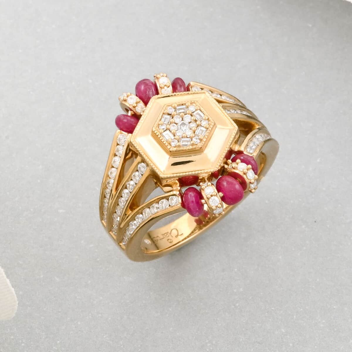 Clarte Prismatic Collection Ruby and Moissanite 1.85 ctw Ring in Vermeil Yellow Gold Over Sterling Silver (Size 6.0) image number 1