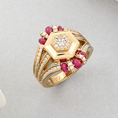 Clarte Prismatic Collection Ruby and Moissanite 1.85 ctw Ring in Vermeil Yellow Gold Over Sterling Silver (Size 6.0)